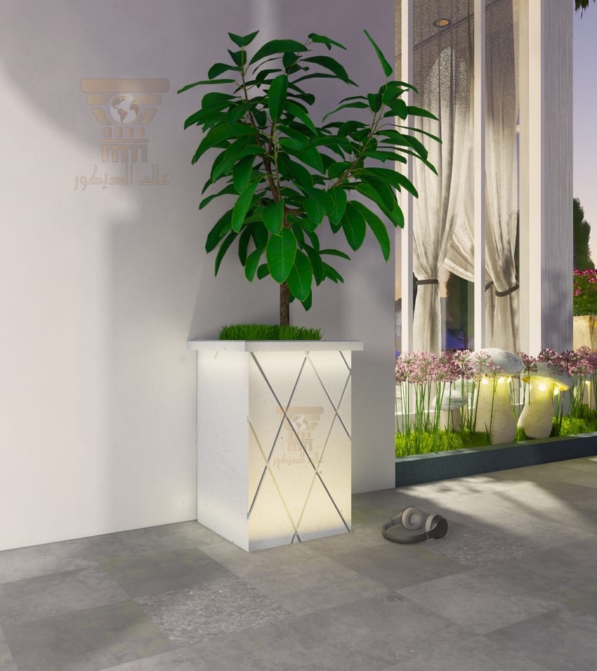 قوار حجري داخلي Q115 بتصميم مربع مودرن للنباتات