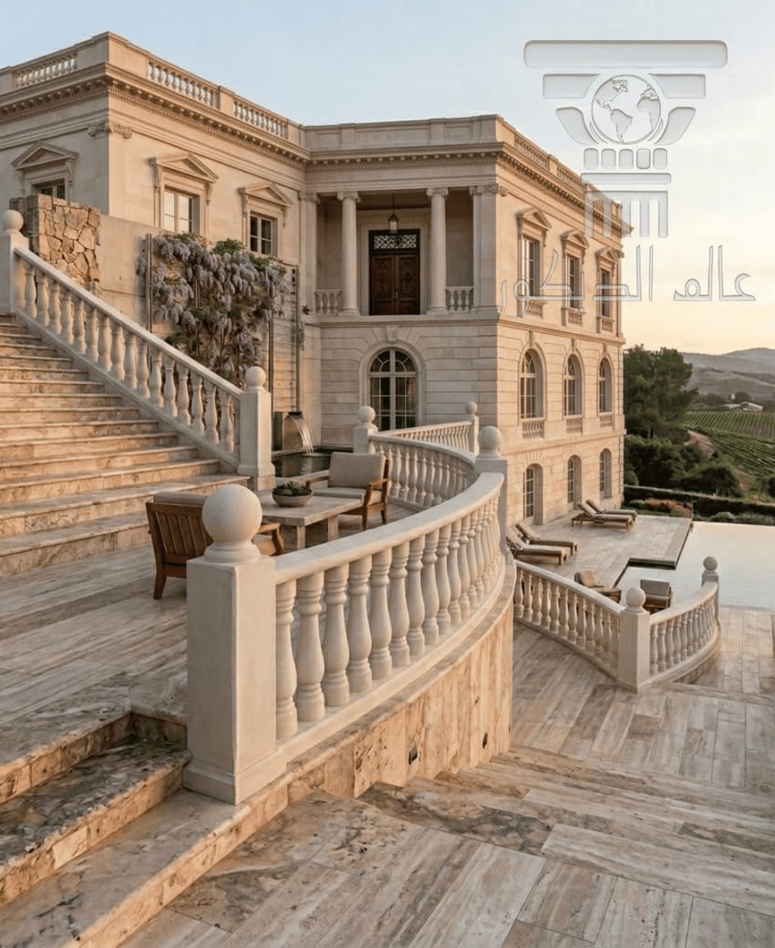 درابزين D6002… الفخامة الكلاسيكية في أبهى صورها مع التصميم الدائري المخصص للقصور والواجهات الشرفية.