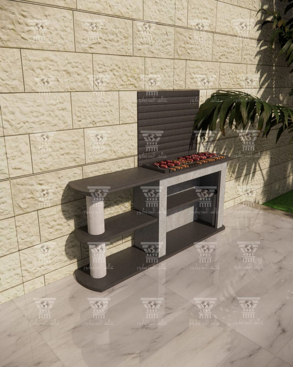 باربكيو حجري خارجي B3 بتصميم عملي وسطح جانبي