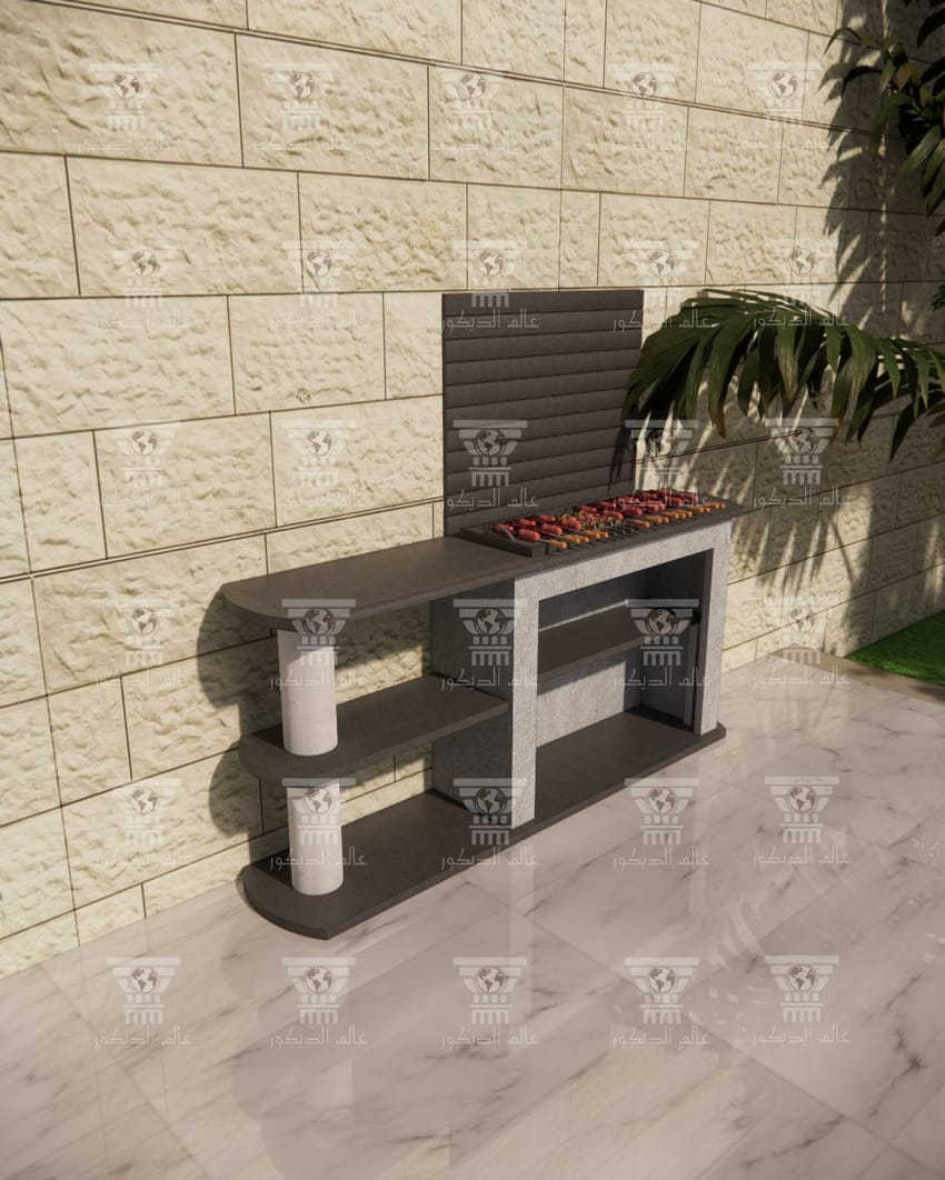 باربكيو حجري خارجي B3 بتصميم عملي وسطح جانبي