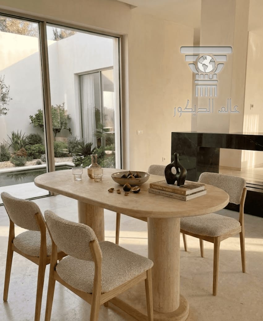TA6… طاولة حجرية بيضاوية بتصميم مودرن يجمع بين بساطة الخطوط وفخامة الحجر الطبيعي