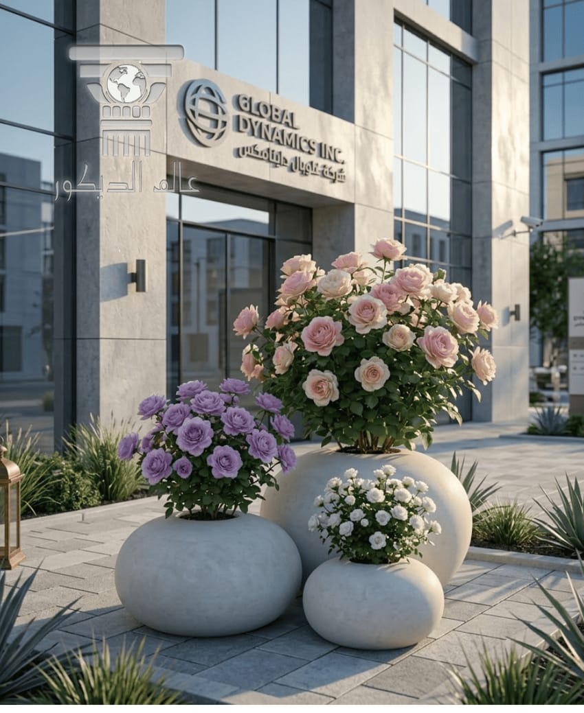 قوار حجري خارجي Q137 بتصميم دائري ناعم للزهور والنباتات