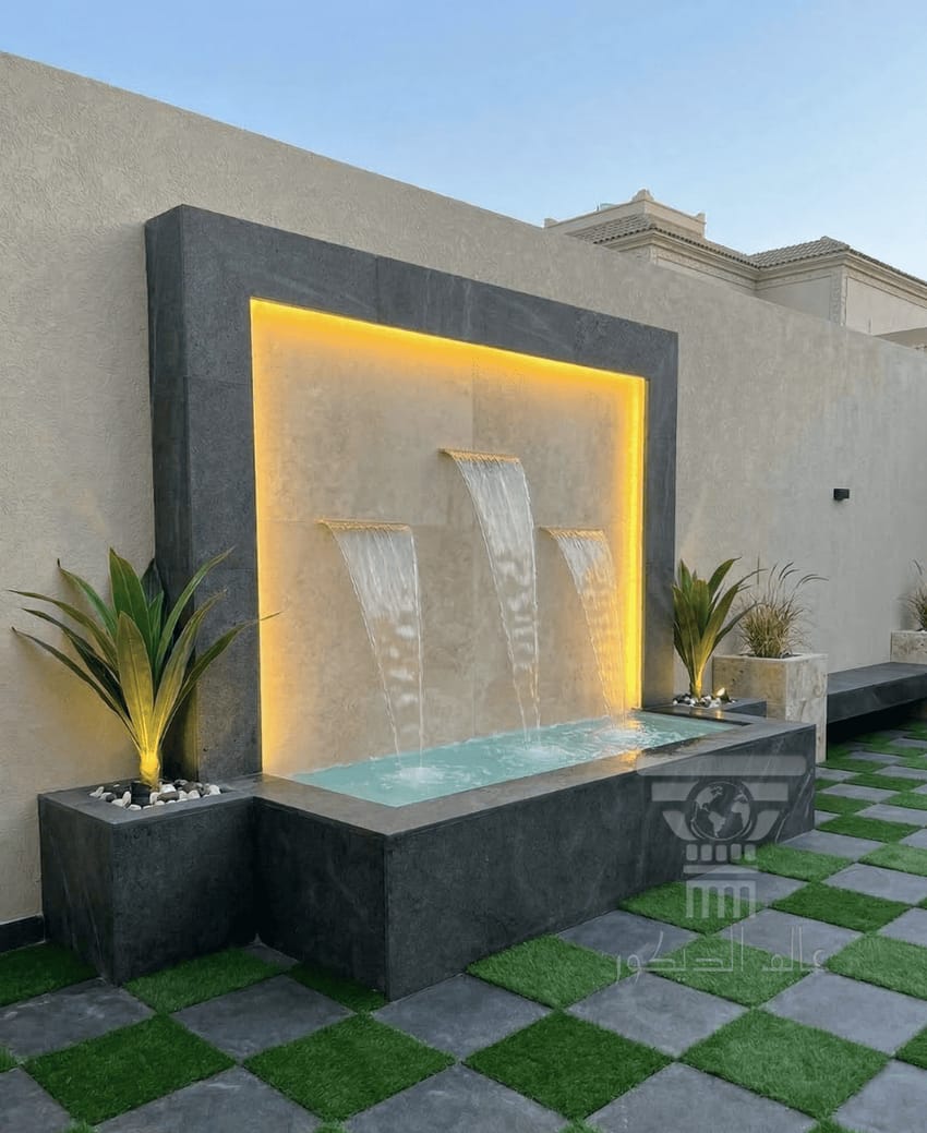 شلال حجري جداري SH508 بتصميم مودرن وإضاءة دافئة