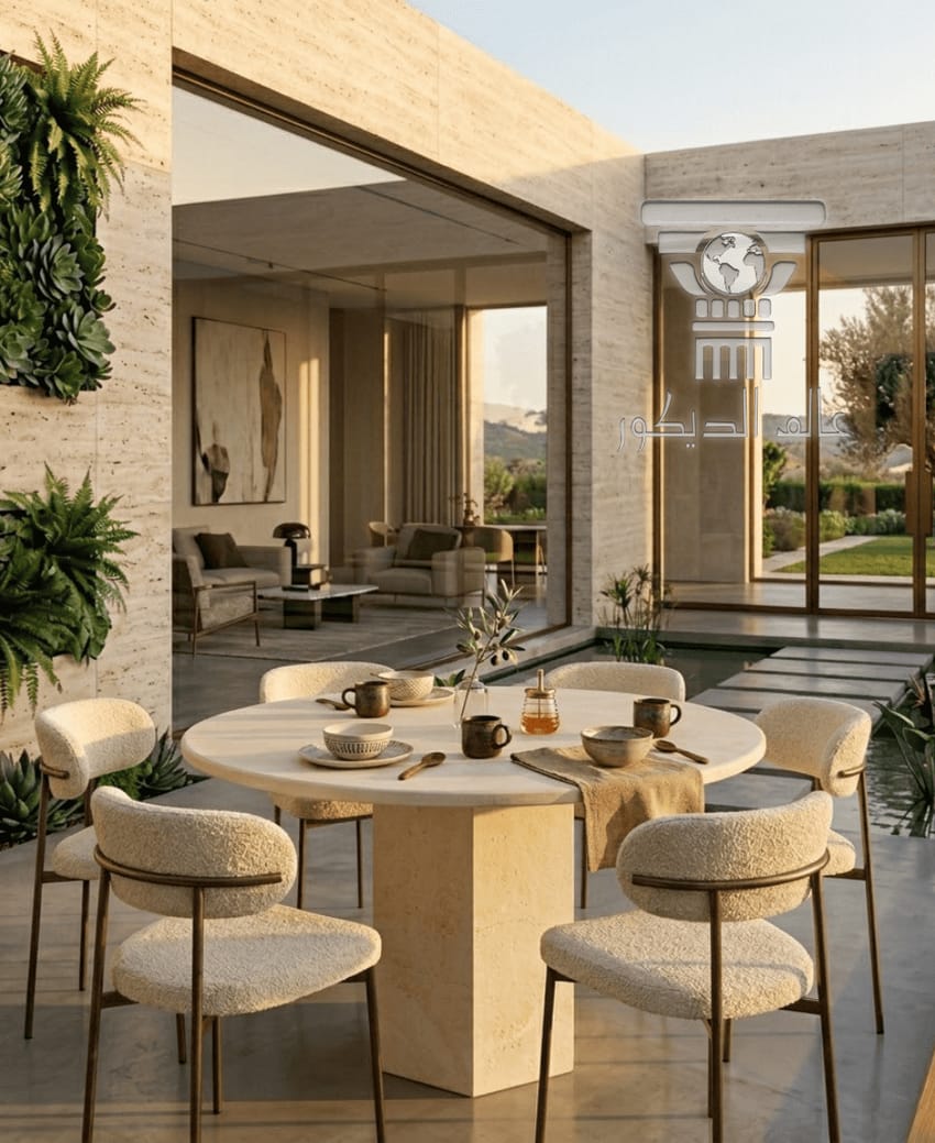 TA8… طاولة طعام حجرية دائرية بقاعدة مضلعة تمنح منزلك فخامة هندسية فريدة