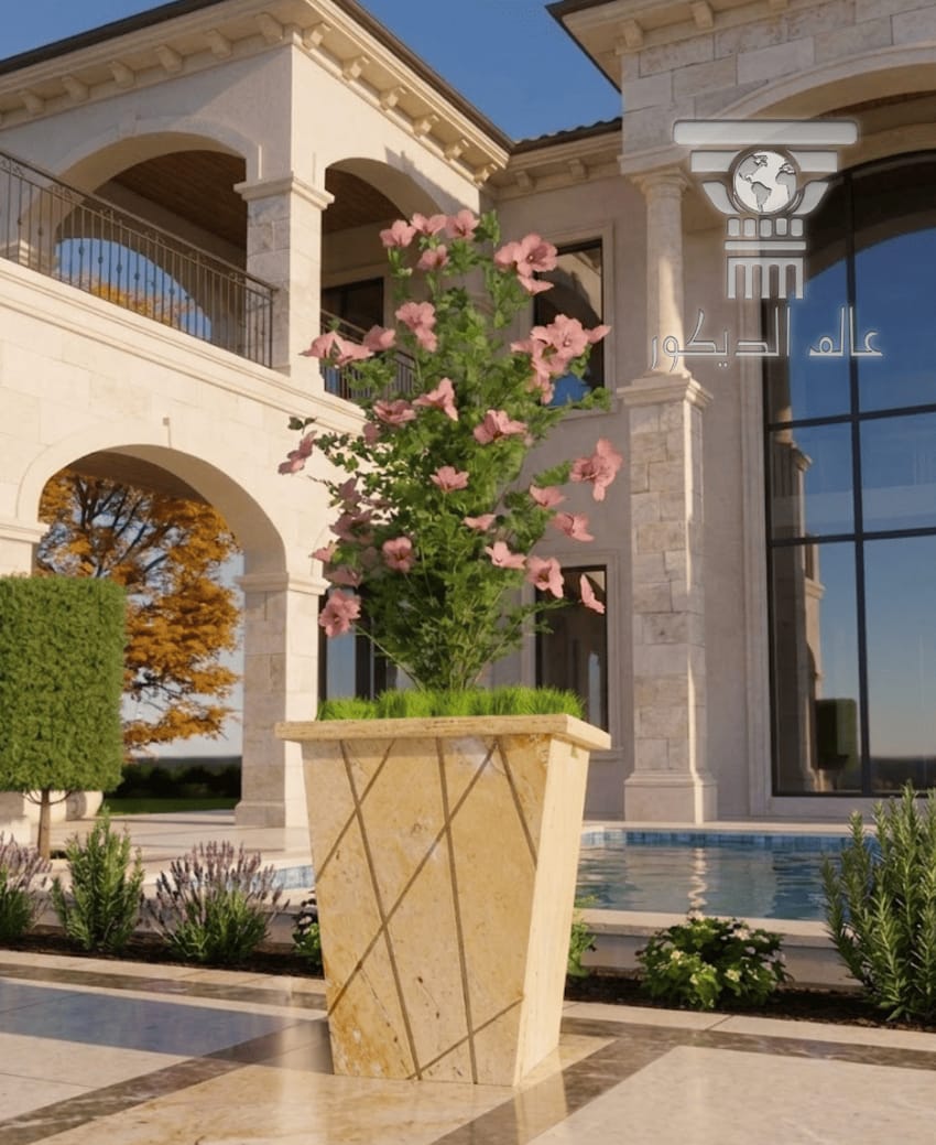 قوار حجري خارجي Q112 بتصميم طويل فاخر للنباتات