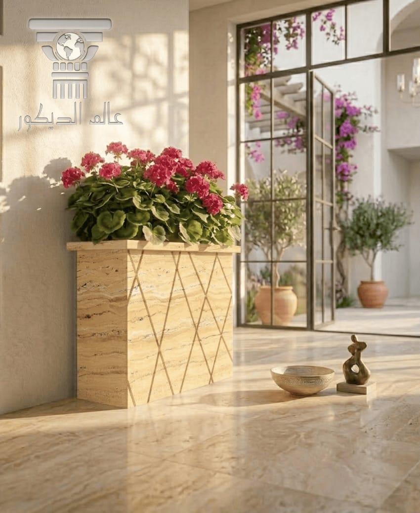 قوار حجري داخلي Q114 بتصميم مربع فاخر للنباتات والزهور