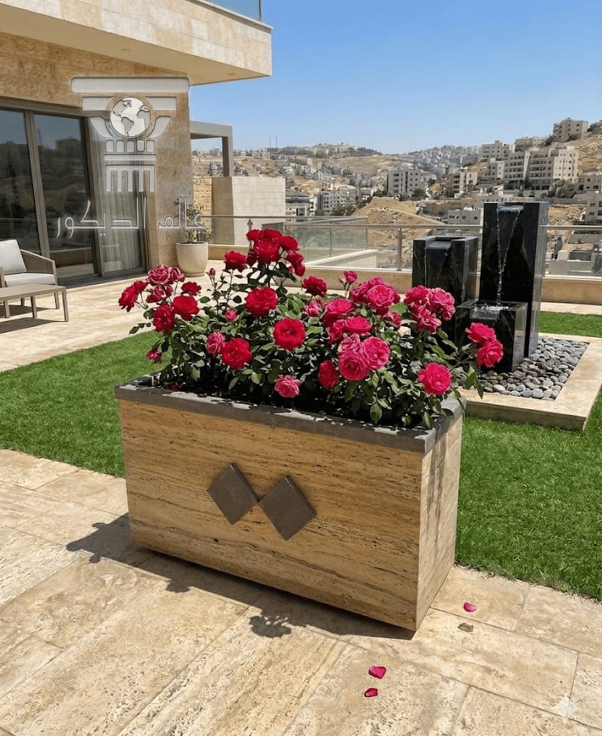حوض زريعة حجري خارجي Q119 بتصميم مستطيل أنيق للزهور