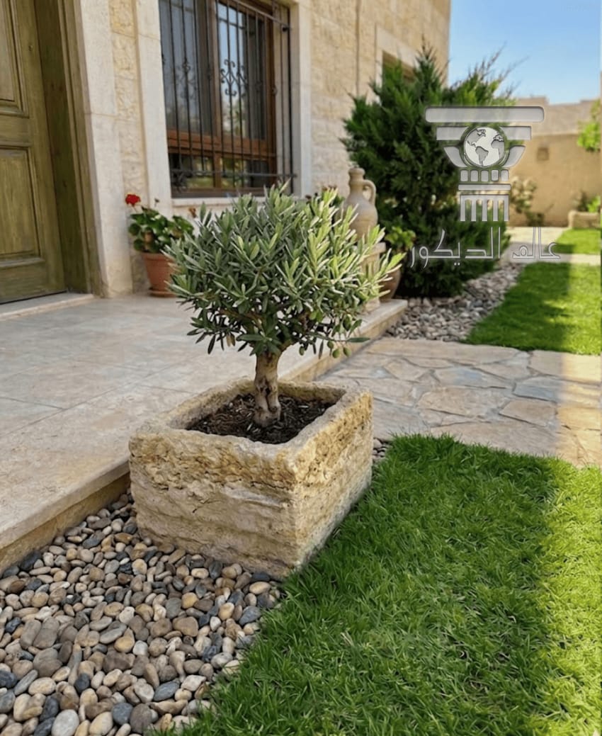 حوض زريعة حجري خارجي Q120 بتصميم مربع طبيعي للنباتات