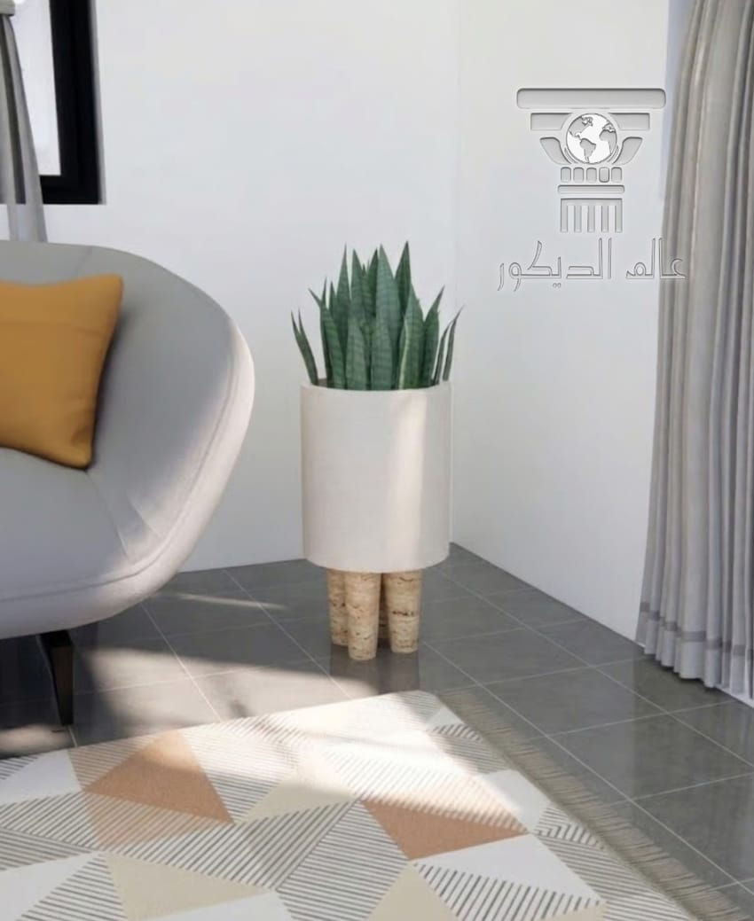 قوار حجري داخلي Q126 بتصميم أسطواني بسيط للنباتات