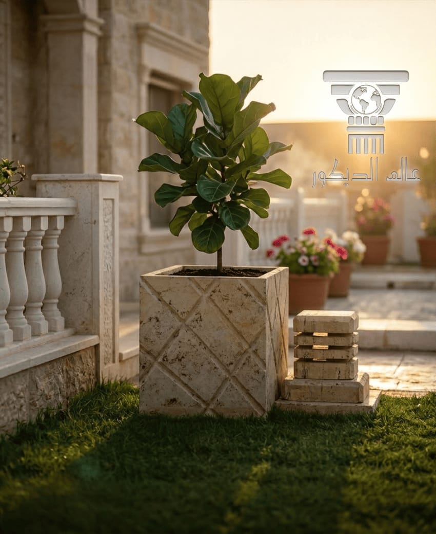 حوض زرعة حجري خارجي Q112 بتصميم مربع فاخر للنباتات