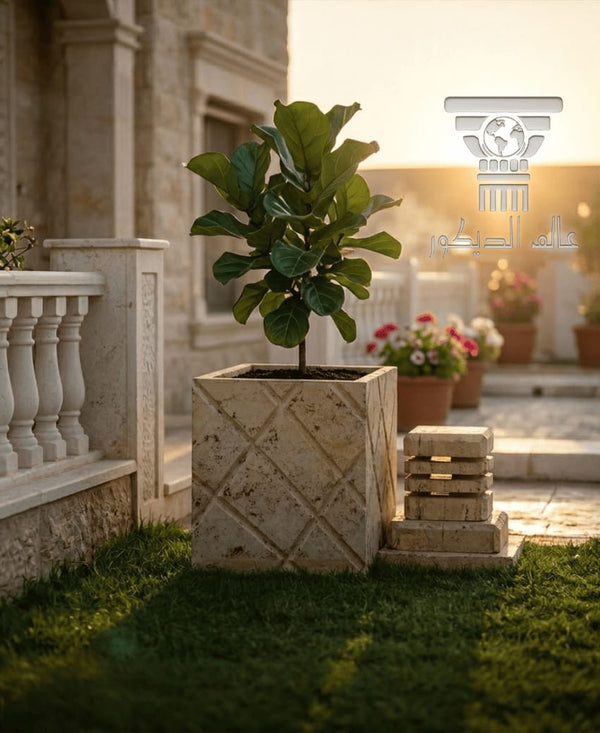 حوض زرعة حجري خارجي Q112 بتصميم مربع فاخر للنباتات