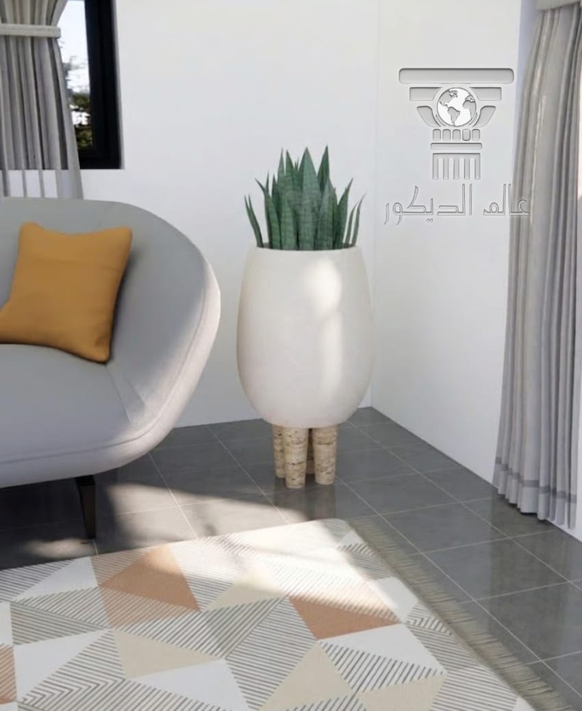 قوار حجري داخلي Q127 بتصميم بيضاوي أنيق للنباتات الداخلية