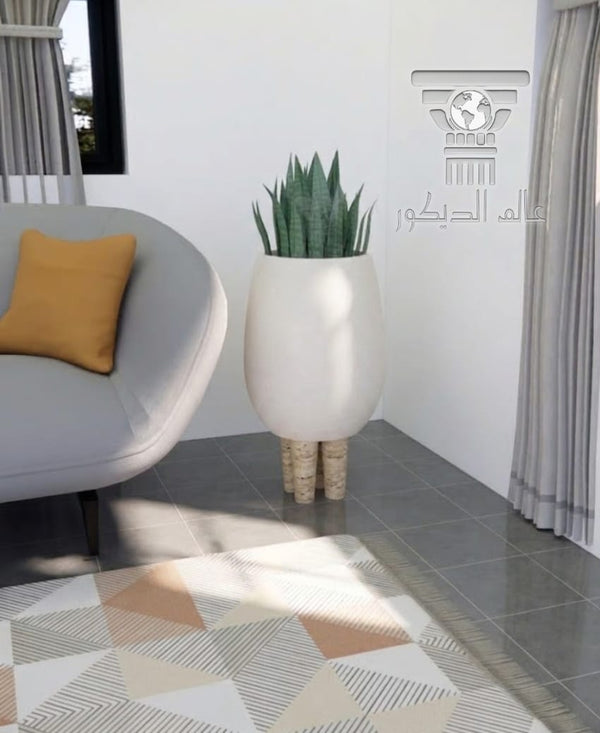 قوار حجري داخلي Q127 بتصميم بيضاوي أنيق للنباتات الداخلية