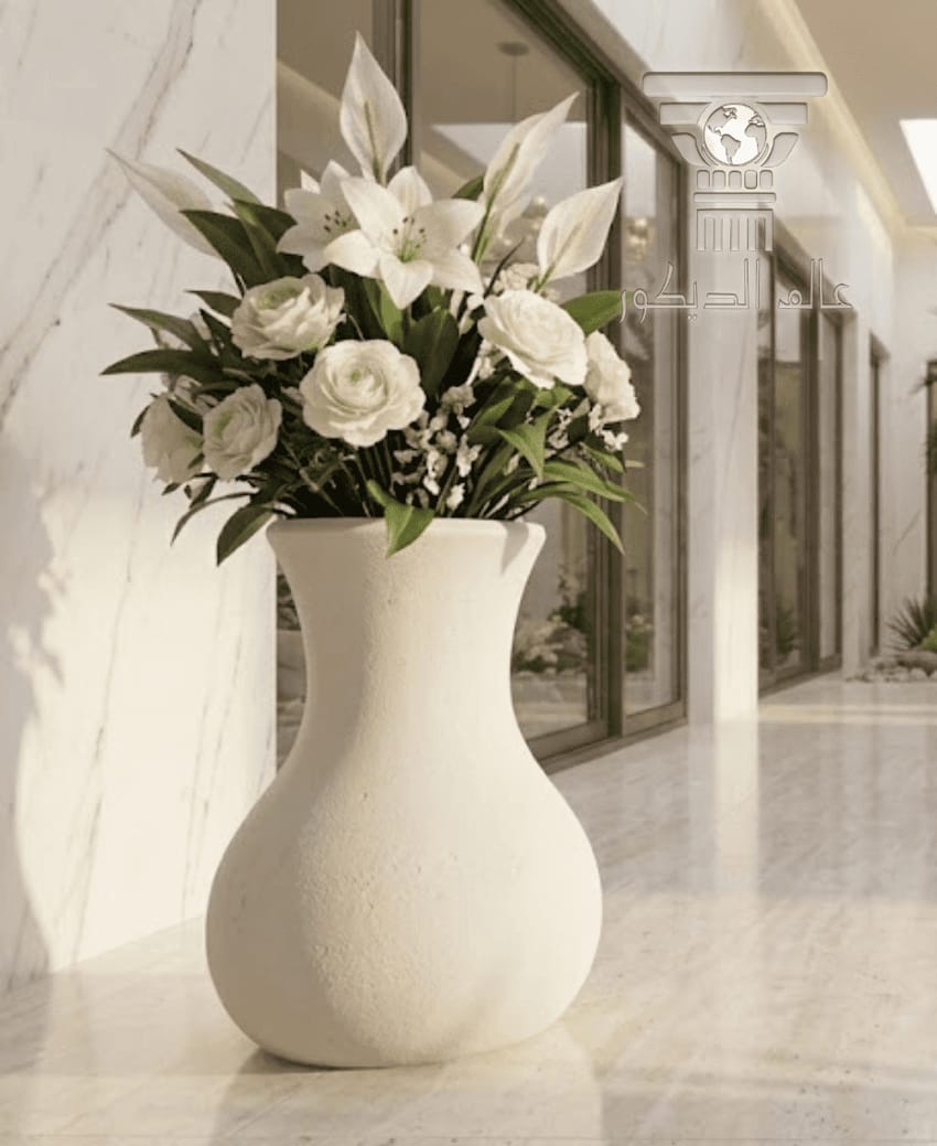 قوار حجري داخلي Q134 بتصميم منحني فاخر للزهور والنباتات