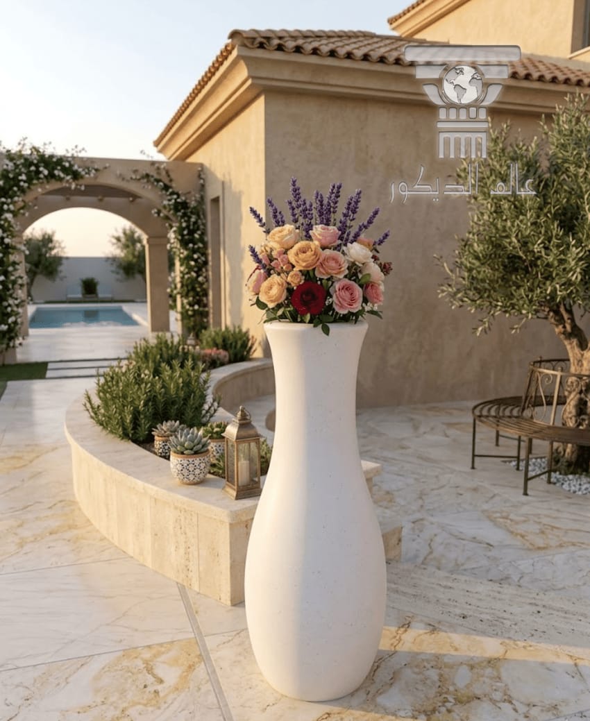 قوار حجري خارجي Q135 بتصميم طويل أنيق للزهور والنباتات